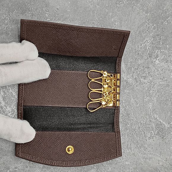 4NWOT Burberry Plaid 4 Leather Canvas Gold Ring Compact Small Sz Key Case Pouch - Picture 6 of 10